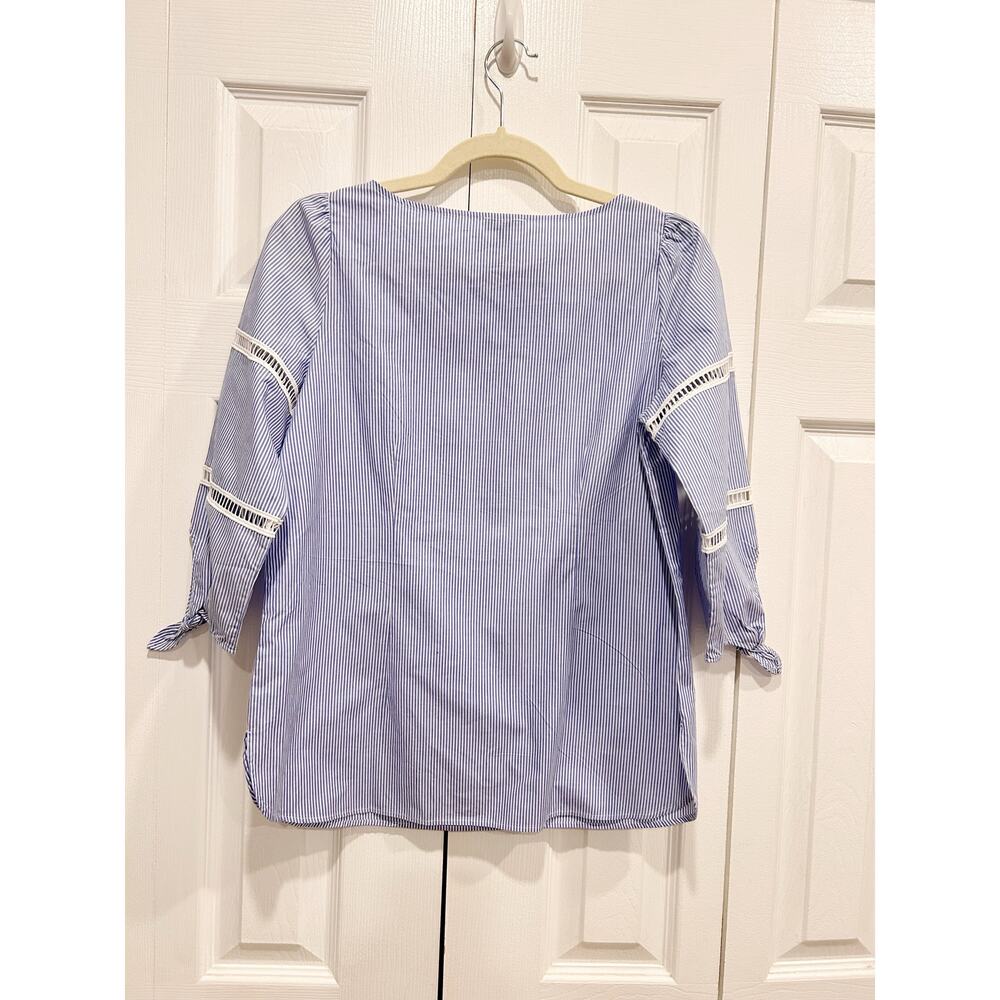 TALBOTS TIE DETAIL POPLIN TOP - GENTLE STRIPE Size Small Petite NWT - Picture 4 of 6